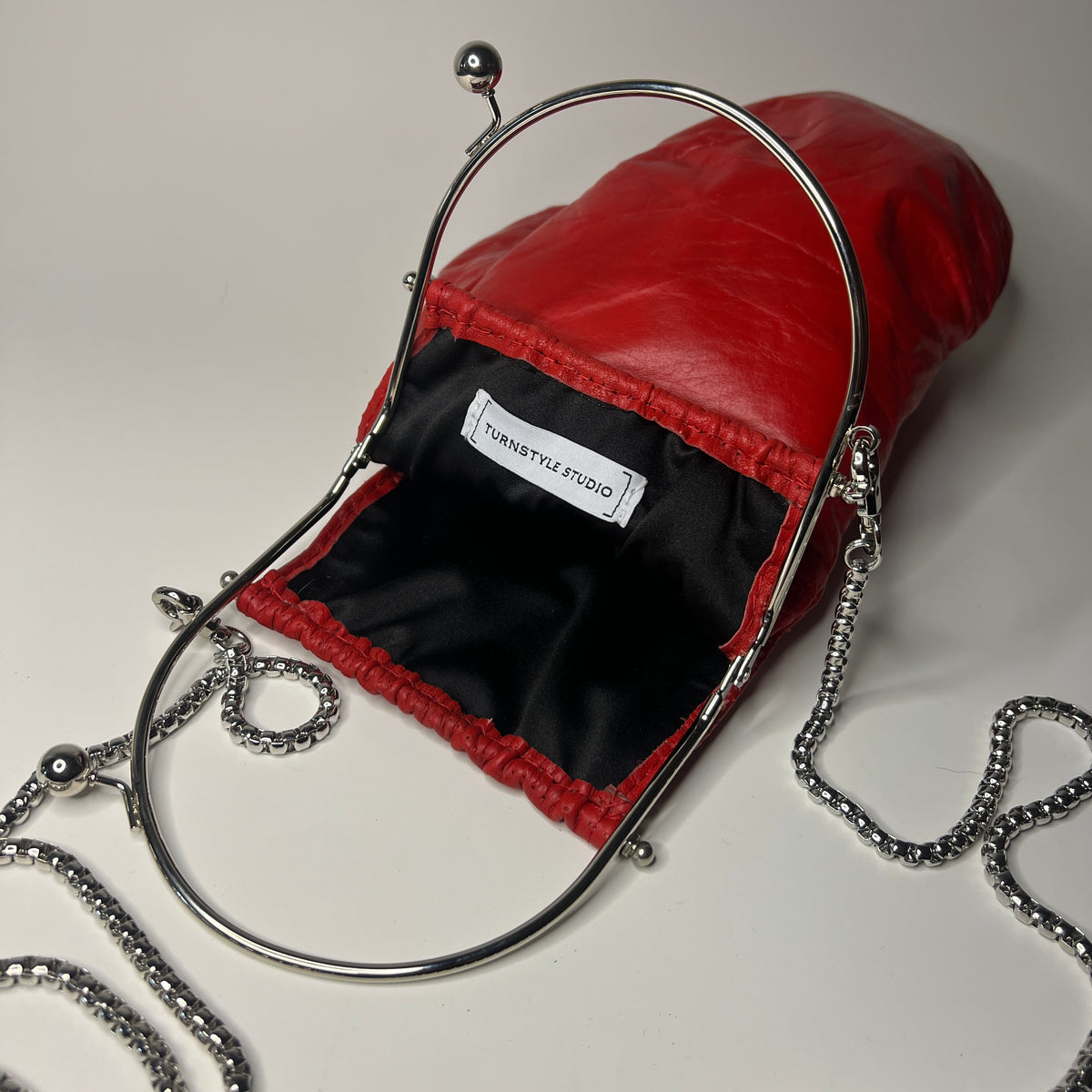 Vintage Genuine Leather with Silver Hardware and 47 Inch Chain
