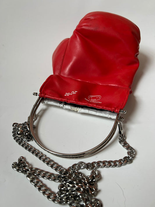 Punching Bag with Silver Handle and Crossbody Chain