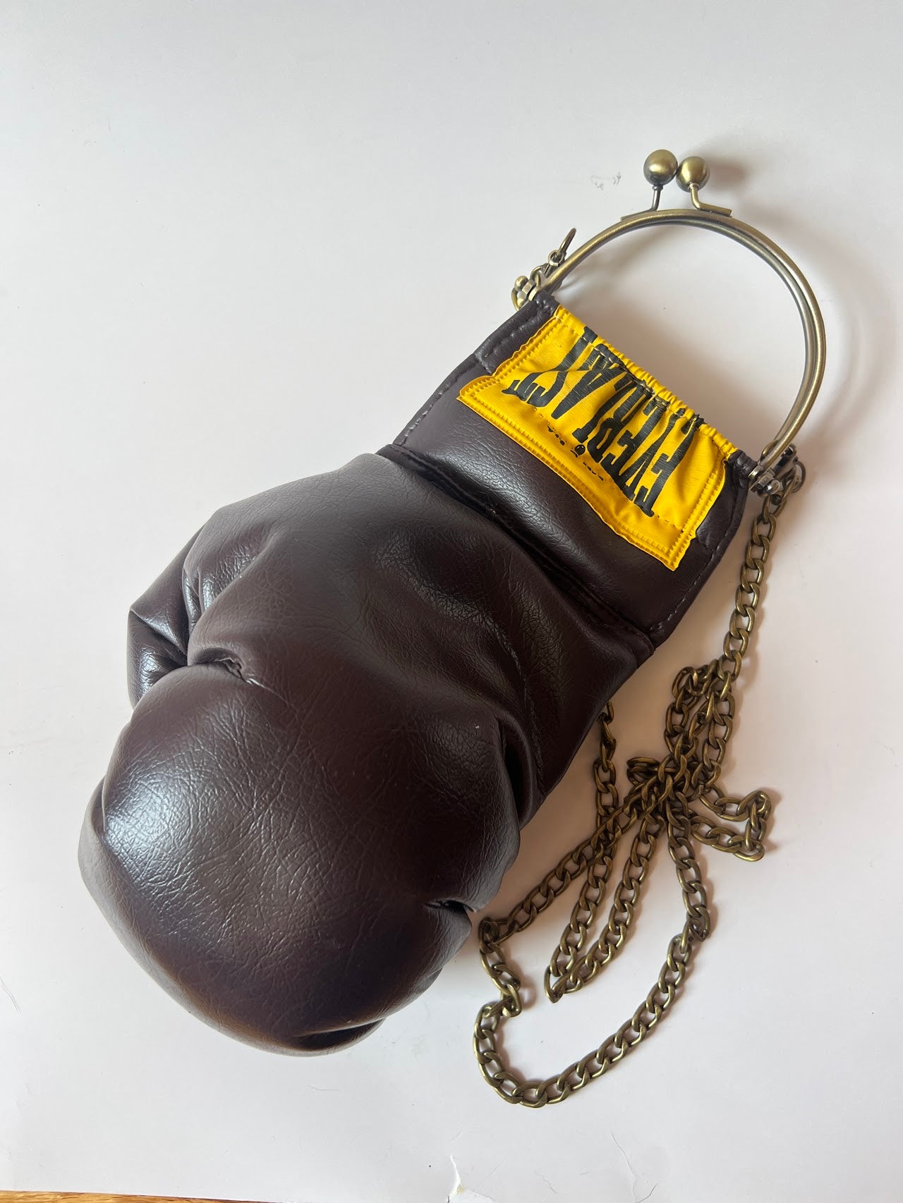 Vintage Punching Bag with Brass Handle and Crossbody Chain